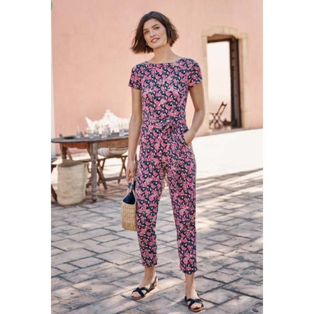 Boden Pink Floral Short-Sleeve Jumpsuit